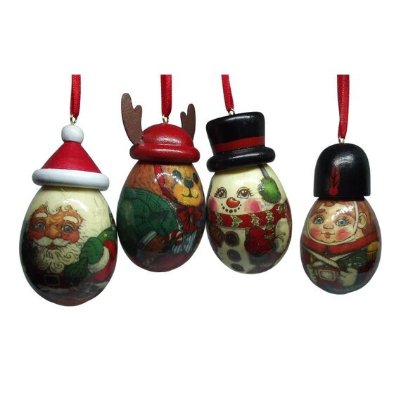 Home for the Holidays Christmas Ornaments Vtg Inspired Decoupage Eggs lot 4 set - Picture 1 of 12